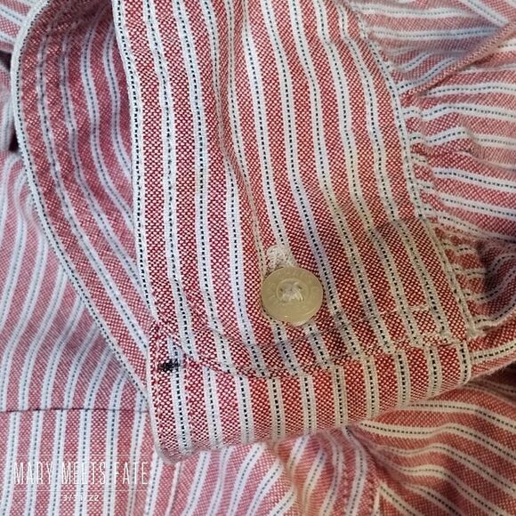 Chaps Red & White Striped Button Up Dress Shirt Sz XL - Picture 7 of 7